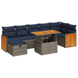 vidaXL 8 Piece Garden Sofa Set with Cushions Brown Poly Rattan Acacia