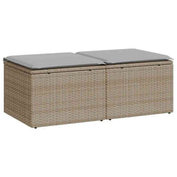 vidaXL 2 Piece Garden Sofa Set with Cushions Black Poly Rattan Acacia - beige and grey
