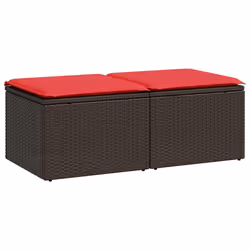 vidaXL Garden Sofa Set 2 Piece with Cushions Outdoor Sofa Poly Rattan Acacia - brown