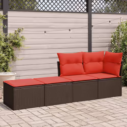 vidaXL Garden Sofa Set 2 Piece with Cushions Outdoor Sofa Poly Rattan Acacia - brown