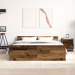 vidaXL Bed Frame with Headboard and Footboard Mattress Foundation Bed Base - old wood, 150 x 200 cm - Additional view 2