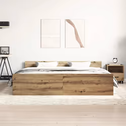 vidaXL Bed Frame with Headboard and Footboard Mattress Foundation Bed Base - artisan oak, 180 x 200 cm - Additional view 2