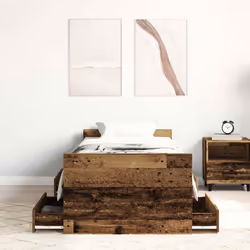 vidaXL Bed Frame with Headboard and Footboard Mattress Foundation Concrete - old wood, 100 x 200 cm - Additional view 2