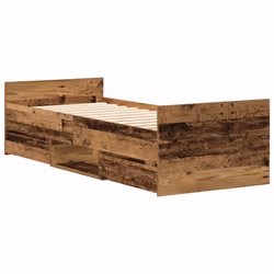 vidaXL Bed Frame with Headboard and Footboard Mattress Foundation Concrete - old wood, 100 x 200 cm - Additional view 7