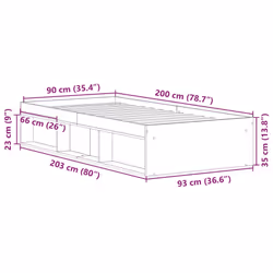 vidaXL Bed Frame Bedroom Mattress Foundation Guest Room Bedstead Bed Base - artisan oak, 90 x 200 cm - Additional view 9