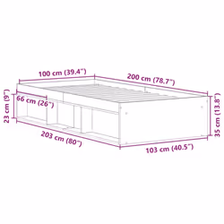 vidaXL Bed Frame Bedroom Mattress Foundation Guest Room Bedstead Bed Base - old wood, 100 x 200 cm