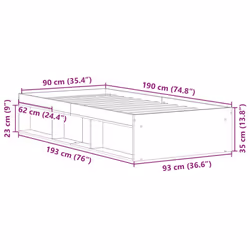 vidaXL Bed Frame Bedroom Mattress Foundation Guest Room Bedstead Bed Base - old wood, 90 x 190 cm