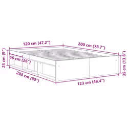 vidaXL Bed Frame Bedroom Mattress Foundation Guest Room Bedstead Bed Base - old wood, 120 x 200 cm