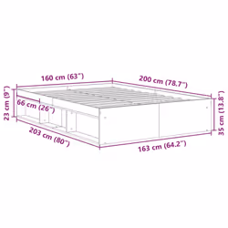 vidaXL Bed Frame Bedroom Mattress Foundation Guest Room Bedstead Bed Base - old wood, 160 x 200 cm - Additional view 9