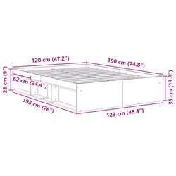 vidaXL Bed Frame Bedroom Mattress Foundation Guest Room Bedstead Bed Base - old wood, 120 x 190 cm - Additional view 9