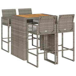 vidaXL Garden Bar Set without Cushions Outdoor Bar Set Poly Rattan Acacia - grey, 105 cm/ 4 piece
