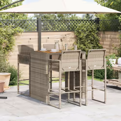 vidaXL Garden Bar Set without Cushions Outdoor Bar Set Poly Rattan Acacia - grey, 105 cm/ 4 piece - Additional view 2