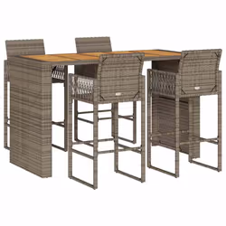 vidaXL Garden Bar Set without Cushions Outdoor Bar Set Poly Rattan Acacia - grey, 185 cm/ 4 piece