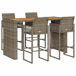 vidaXL Garden Bar Set without Cushions Outdoor Bar Set Poly Rattan Acacia - grey, 185 cm/ 4 piece