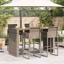 vidaXL Garden Bar Set without Cushions Outdoor Bar Set Poly Rattan Acacia - grey, 185 cm/ 4 piece