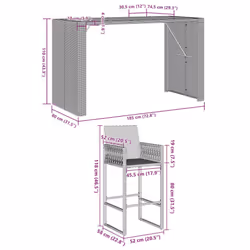 vidaXL Garden Bar Set without Cushions Outdoor Bar Set Poly Rattan Acacia - grey, 185 cm/ 4 piece - Additional view 7