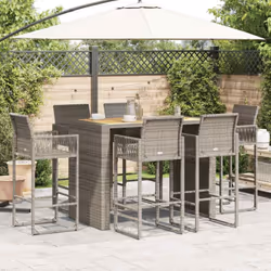vidaXL 7 Piece Garden Bar Set without Cushions Grey Poly Rattan Acacia - Additional view 2