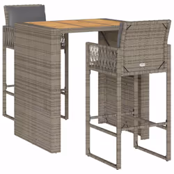 vidaXL Garden Bar Set with Cushions Outdoor Bar Table Set Poly Rattan Acacia - 105 cm/ 2 piece