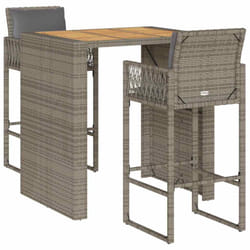vidaXL Garden Bar Set with Cushions Outdoor Bar Table Set Poly Rattan Acacia - 105 cm/ 2 piece