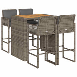 vidaXL Garden Bar Set with Cushions Outdoor Bar Table Set Poly Rattan Acacia - 105 cm/ 4 piece