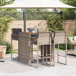 vidaXL Garden Bar Set with Cushions Outdoor Bar Table Set Poly Rattan Acacia - 105 cm/ 4 piece