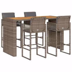 vidaXL Garden Bar Set with Cushions Outdoor Bar Table Set Poly Rattan Acacia - 185 cm/ 4 piece