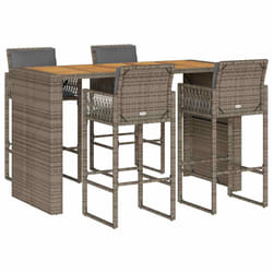 vidaXL Garden Bar Set with Cushions Outdoor Bar Table Set Poly Rattan Acacia - 185 cm/ 4 piece