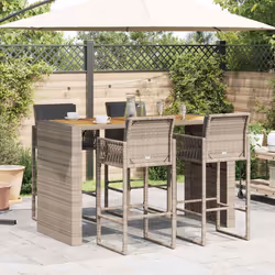 vidaXL Garden Bar Set with Cushions Outdoor Bar Table Set Poly Rattan Acacia - 185 cm/ 4 piece