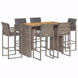 vidaXL Garden Bar Set with Cushions Outdoor Bar Table Set Poly Rattan Acacia - 185 cm/ 6 piece