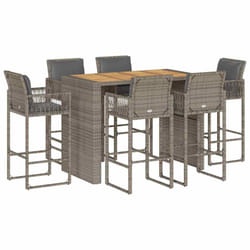 vidaXL Garden Bar Set with Cushions Outdoor Bar Table Set Poly Rattan Acacia - 185 cm/ 6 piece