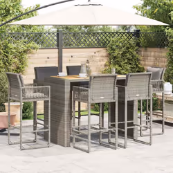 vidaXL Garden Bar Set with Cushions Outdoor Bar Table Set Poly Rattan Acacia - 185 cm/ 6 piece