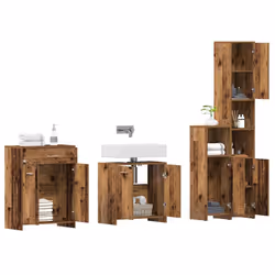 vidaXL Bathroom Furniture Set 4 Piece Storage Cabinet Cupboard Multi Colours - old wood - Additional view 2