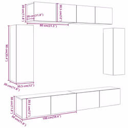 vidaXL TV Cabinet Set 6 Piece Chipboard TV Stand Cabinet 60/90cm Multi Colours - old wood