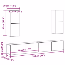 vidaXL 4 Piece TV Cabinet Set Wall-mounted Artisan Oak Engineered Wood