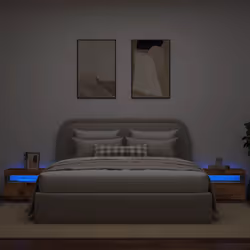 vidaXL 1/2x Bedside Cabinet and LED Light Engineered Wood Decor Multi Colours - old wood - Additional view 4