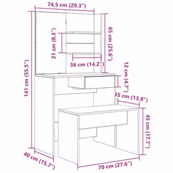vidaXL Dressing Table Set HomeVanity Table Makeup Vanity Desk Cosmetic Table - old wood - Additional view 8