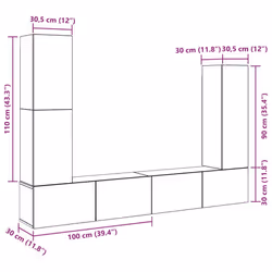 vidaXL TV Cabinet Set 4 Piece Engineered Wood Multi Colours 100/80x30x30 cm - artisan oak, 100 cm