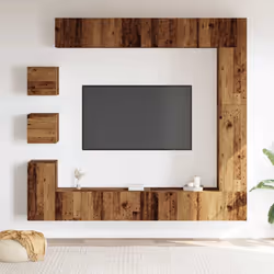 vidaXL TV Cabinet Set 9 Piece Engineered Wood Media TV Console Multi Colours - old wood