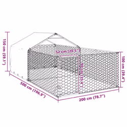 vidaXL Outdoor Dog Kennel with Run 5x2x1.5 m Galvanised Steel outdoor dog cage - Additional view 7