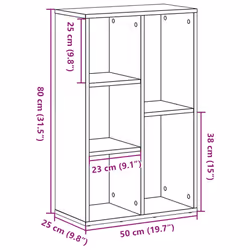 vidaXL Bookcase Black Oak 50x25x80 cm Engineered Wood bookshelf book case