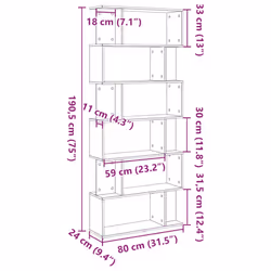 vidaXL Bookcase Black Oak 80x24x190.5 cm Engineered Wood bookshelf book case