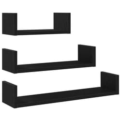 vidaXL Wall Shelves 3 pcs Black Oak Engineered Wood floating shelf