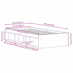 vidaXL Bed Frame Bedroom Mattress Foundation Guest Room Bedstead Bed Base - old wood, 75 x 190 cm