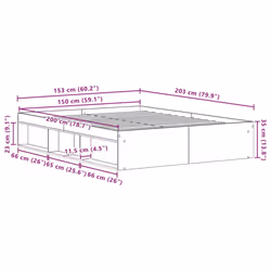 vidaXL Bed Frame Bedroom Mattress Foundation Guest Room Bedstead Bed Base - old wood, 150 x 200 cm