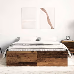 vidaXL Bed Frame Bedroom Mattress Foundation Guest Room Bedstead Bed Base - old wood, 135 x 190 cm