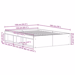 vidaXL Bed Frame Bedroom Mattress Foundation Guest Room Bedstead Bed Base - old wood, 135 x 190 cm