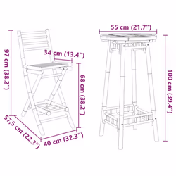 vidaXL 3 Piece Outdoor Bar Set Foldable Bamboo garden bar set