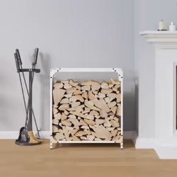 vidaXL Firewood Rack White 60x28x65 cm Cold-rolled steel fireplace log holder - white, 60 x 28 x 65 cm