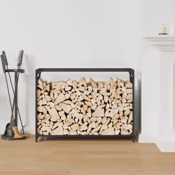 vidaXL Firewood Rack White 60x28x65 cm Cold-rolled steel fireplace log holder - black, 90 x 28 x 65 cm - Additional view 2