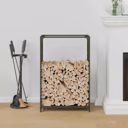 vidaXL Firewood Rack White 60x28x65 cm Cold-rolled steel fireplace log holder - olive green, 60 x 28 x 90 cm - Additional view 2